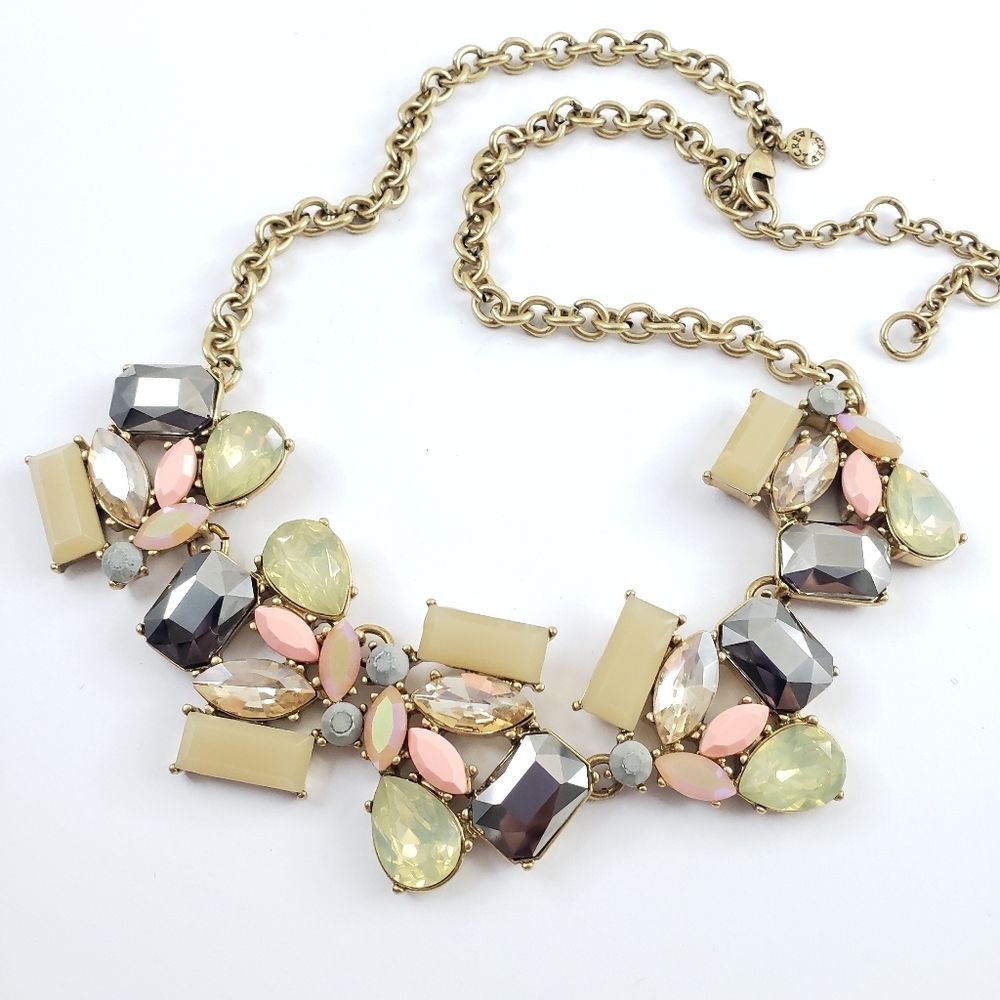 J. Crew Statement Necklace blush grey pink golden lime aurora borealis stones